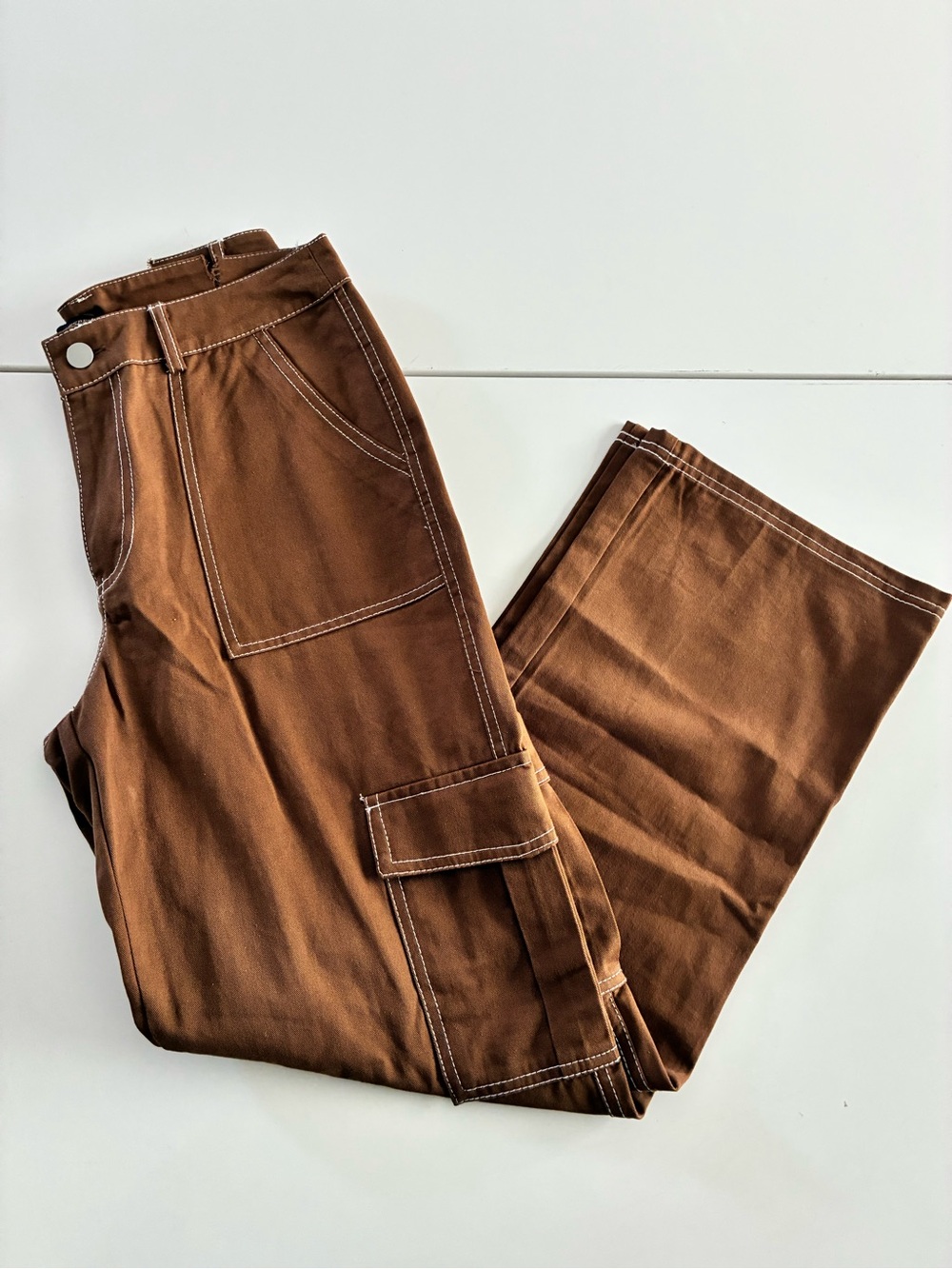 HERPERAS S CHOCOLATE BR 💯 COTTON STREETWEAR CARGO PANTS THICK STICKING ACCENTS - Picture 7 of 14